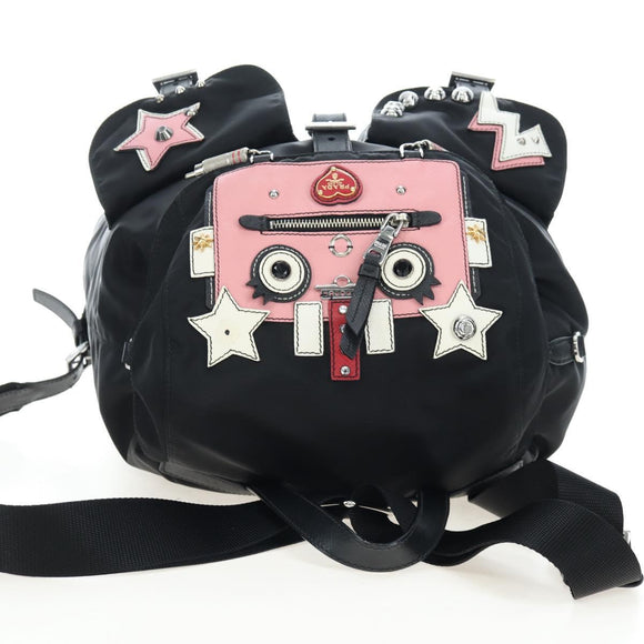 PRADA robot Backpack Nylon Black Silver Auth 195301V