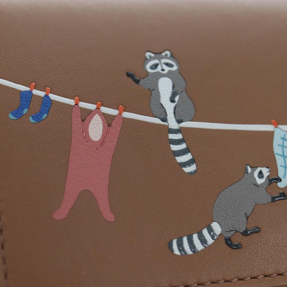 LOEWE Raccoon Trifold Wallet Leather Suna Fujita Brown Silver Auth 195312M
