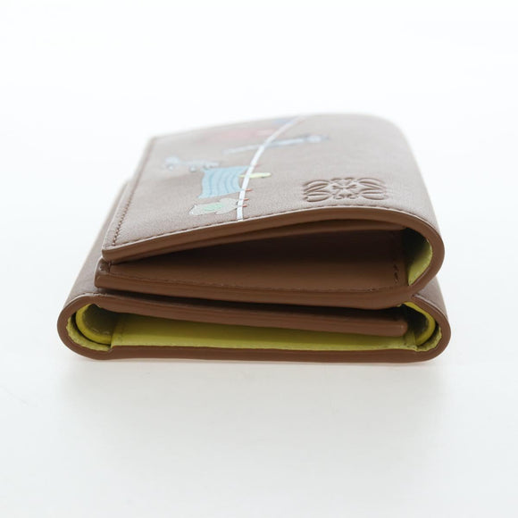 LOEWE Raccoon Trifold Wallet Leather Suna Fujita Brown Silver Auth 195312M