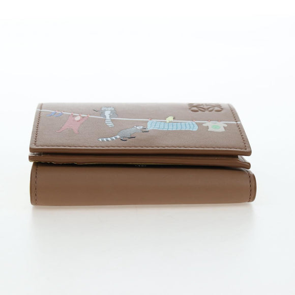 LOEWE Raccoon Trifold Wallet Leather Suna Fujita Brown Silver Auth 195312M