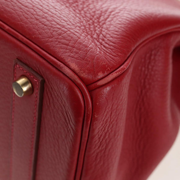 HERMES Birkin 40 Hand Bag Taurillon Clemence Red Gold Auth 195314SM