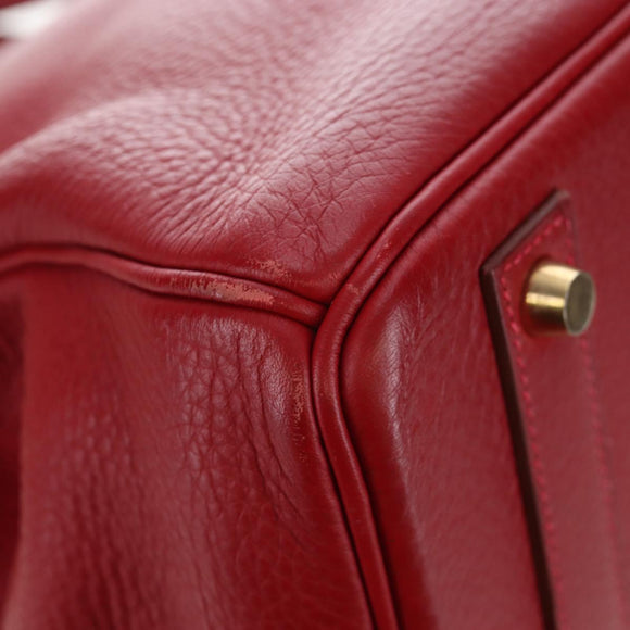 HERMES Birkin 40 Hand Bag Taurillon Clemence Red Gold Auth 195314SM