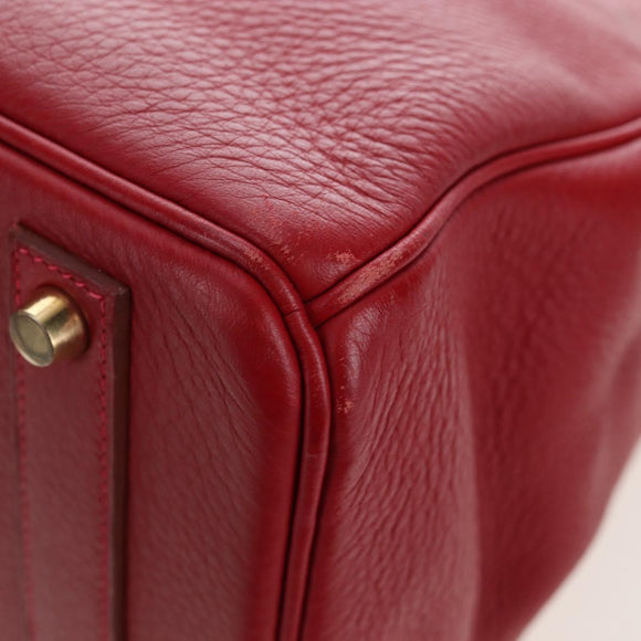 HERMES Birkin 40 Hand Bag Taurillon Clemence Red Gold Auth 195314SM