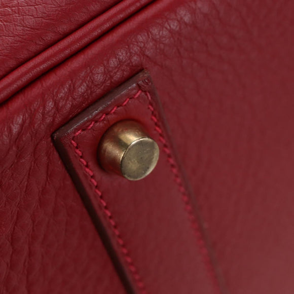 HERMES Birkin 40 Hand Bag Taurillon Clemence Red Gold Auth 195314SM