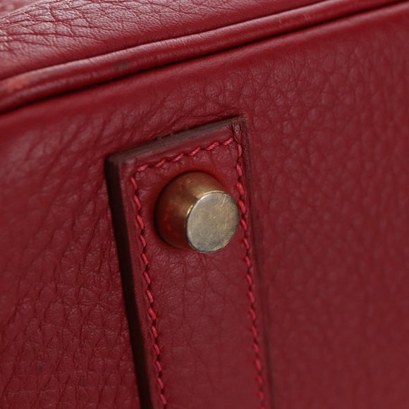HERMES Birkin 40 Hand Bag Taurillon Clemence Red Gold Auth 195314SM