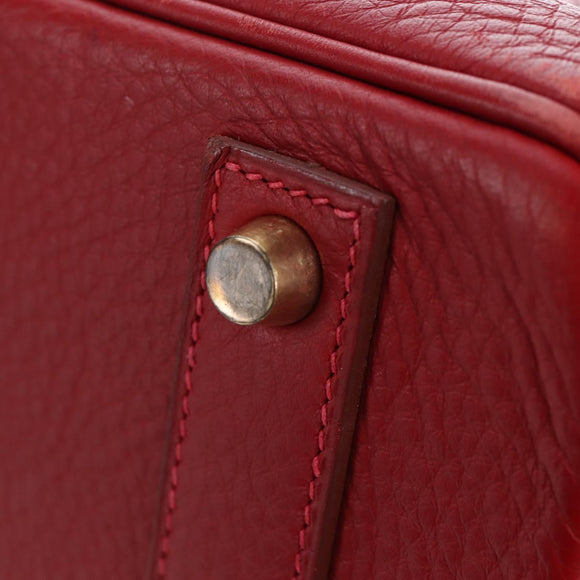 HERMES Birkin 40 Hand Bag Taurillon Clemence Red Gold Auth 195314SM