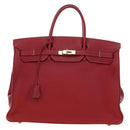 HERMES Birkin 40 Hand Bag Taurillon Clemence Red Gold Auth 195314SM-2