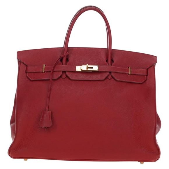 HERMES Birkin 40 Hand Bag Taurillon Clemence Red Gold Auth 195314SM