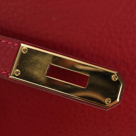 HERMES Birkin 40 Hand Bag Taurillon Clemence Red Gold Auth 195314SM