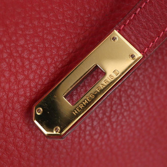 HERMES Birkin 40 Hand Bag Taurillon Clemence Red Gold Auth 195314SM