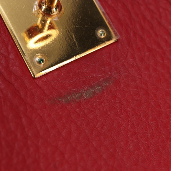 HERMES Birkin 40 Hand Bag Taurillon Clemence Red Gold Auth 195314SM