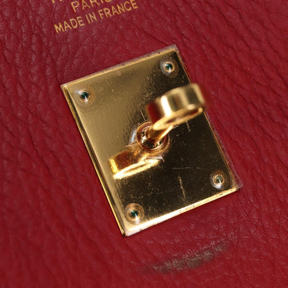 HERMES Birkin 40 Hand Bag Taurillon Clemence Red Gold Auth 195314SM