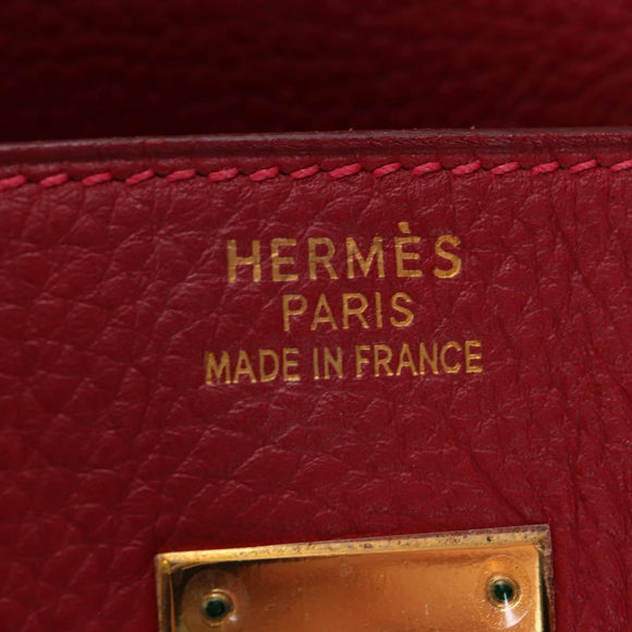 HERMES Birkin 40 Hand Bag Taurillon Clemence Red Gold Auth 195314SM