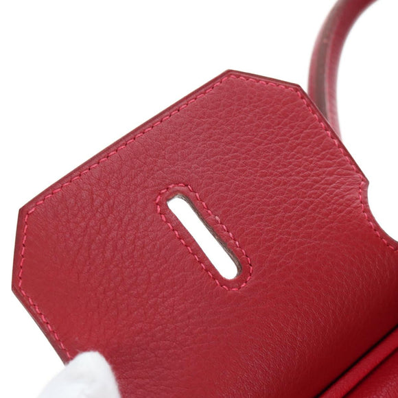 HERMES Birkin 40 Hand Bag Taurillon Clemence Red Gold Auth 195314SM