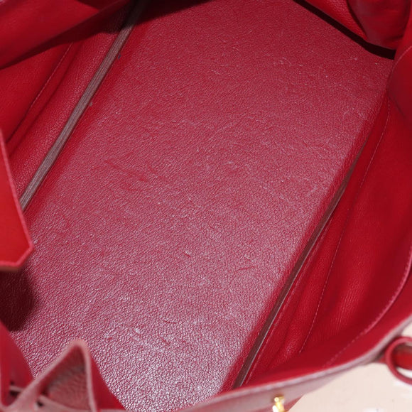 HERMES Birkin 40 Hand Bag Taurillon Clemence Red Gold Auth 195314SM