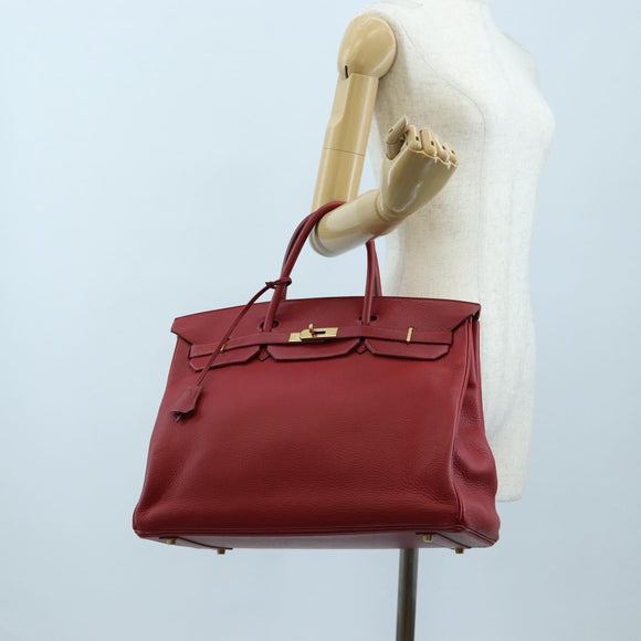 HERMES Birkin 40 Hand Bag Taurillon Clemence Red Gold Auth 195314SM