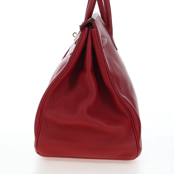 HERMES Birkin 40 Hand Bag Taurillon Clemence Red Gold Auth 195314SM