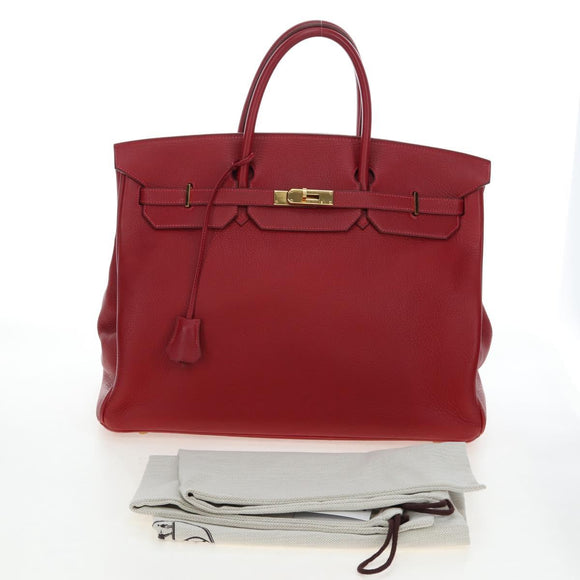 HERMES Birkin 40 Hand Bag Taurillon Clemence Red Gold Auth 195314SM