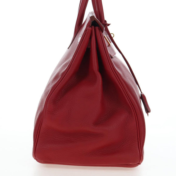 HERMES Birkin 40 Hand Bag Taurillon Clemence Red Gold Auth 195314SM