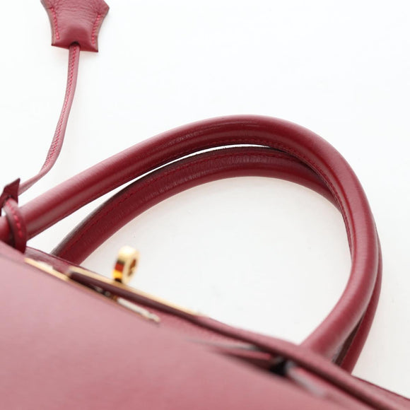 HERMES Birkin 40 Hand Bag Taurillon Clemence Red Gold Auth 195314SM