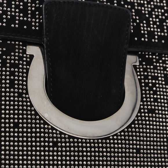 Salvatore Ferragamo Gancini Chain Shoulder Bag Leather Black Silver Auth 195321A