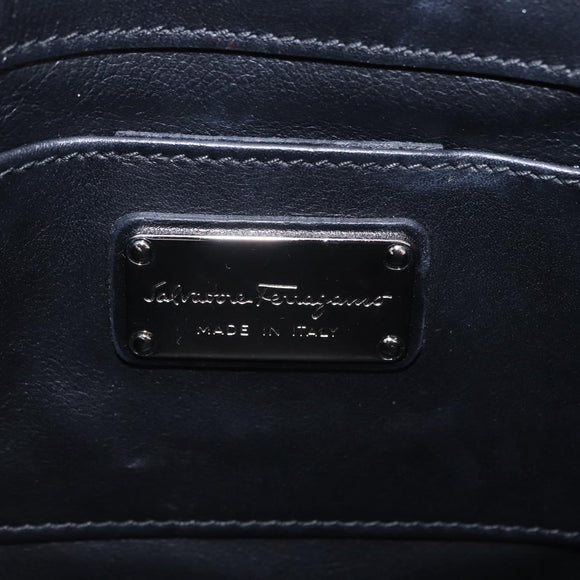 Salvatore Ferragamo Gancini Chain Shoulder Bag Leather Black Silver Auth 195321A