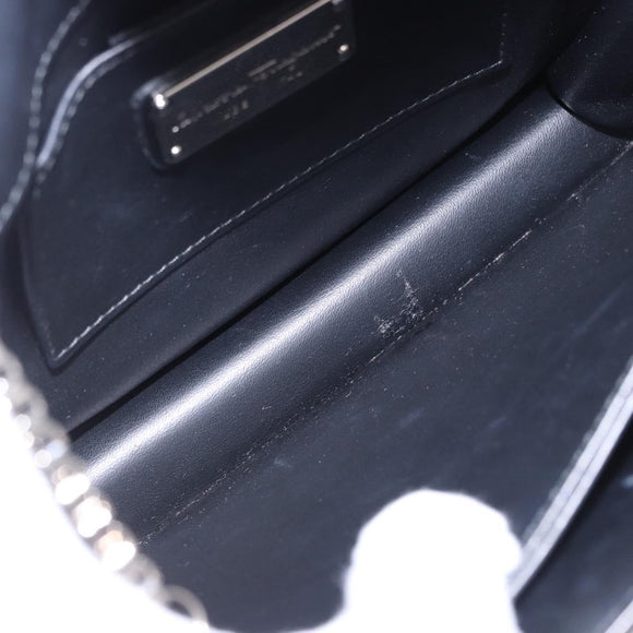 Salvatore Ferragamo Gancini Chain Shoulder Bag Leather Black Silver Auth 195321A