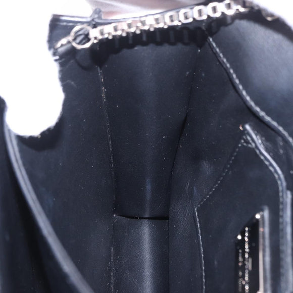 Salvatore Ferragamo Gancini Chain Shoulder Bag Leather Black Silver Auth 195321A
