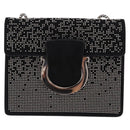 Salvatore Ferragamo Gancini Chain Shoulder Bag Leather Black Silver Auth 195321A-13