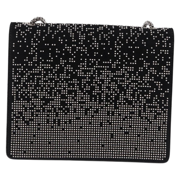 Salvatore Ferragamo Gancini Chain Shoulder Bag Leather Black Silver Auth 195321A