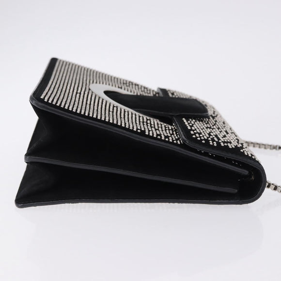 Salvatore Ferragamo Gancini Chain Shoulder Bag Leather Black Silver Auth 195321A