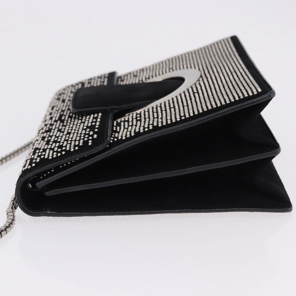 Salvatore Ferragamo Gancini Chain Shoulder Bag Leather Black Silver Auth 195321A