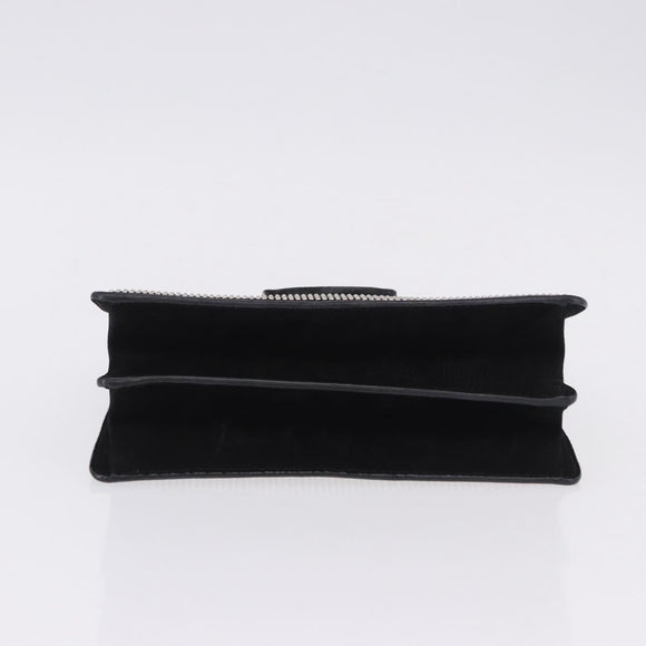Salvatore Ferragamo Gancini Chain Shoulder Bag Leather Black Silver Auth 195321A