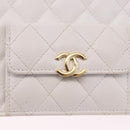 CHANEL Matelasse Chain Shoulder Bag Caviar Skin White Gold Tone CC Auth 195323A-15