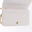 CHANEL Matelasse Chain Shoulder Bag Caviar Skin White Gold Tone CC Auth 195323A-18
