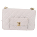 CHANEL Matelasse Chain Shoulder Bag Caviar Skin White Gold Tone CC Auth 195323A-2
