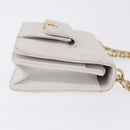 CHANEL Matelasse Chain Shoulder Bag Caviar Skin White Gold Tone CC Auth 195323A-5