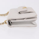 CHANEL Matelasse Chain Shoulder Bag Caviar Skin White Gold Tone CC Auth 195323A-6