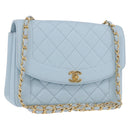 CHANEL Matelasse Chain Shoulder Bag Lamb Skin Light Blue Gold CC Auth 195324V-1