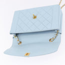 CHANEL Matelasse Chain Shoulder Bag Lamb Skin Light Blue Gold CC Auth 195324V-15