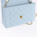 CHANEL Matelasse Chain Shoulder Bag Lamb Skin Light Blue Gold CC Auth 195324V-17
