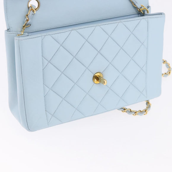CHANEL Matelasse Chain Shoulder Bag Lamb Skin Light Blue Gold CC Auth 195324V