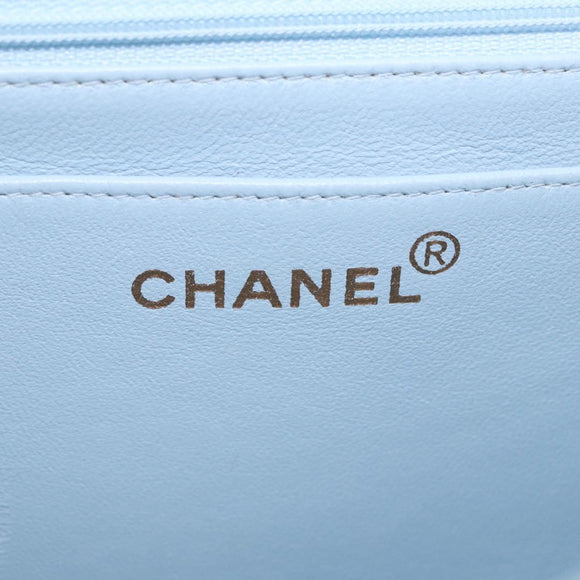 CHANEL Matelasse Chain Shoulder Bag Lamb Skin Light Blue Gold CC Auth 195324V
