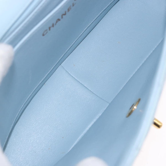CHANEL Matelasse Chain Shoulder Bag Lamb Skin Light Blue Gold CC Auth 195324V
