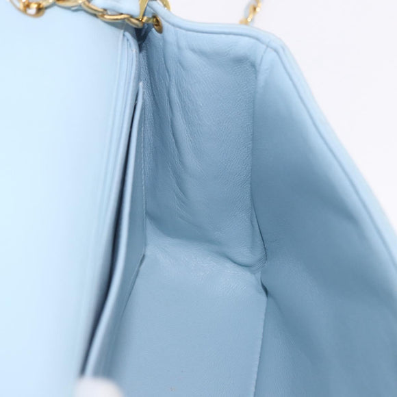 CHANEL Matelasse Chain Shoulder Bag Lamb Skin Light Blue Gold CC Auth 195324V