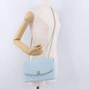 CHANEL Matelasse Chain Shoulder Bag Lamb Skin Light Blue Gold CC Auth 195324V-28