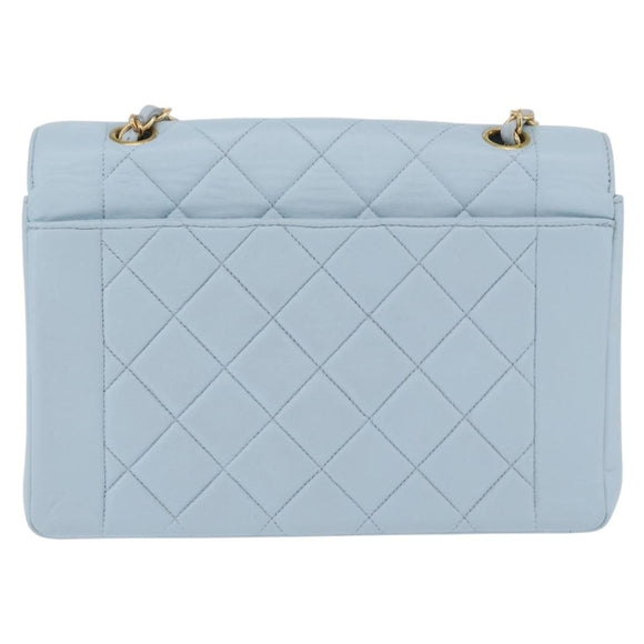 CHANEL Matelasse Chain Shoulder Bag Lamb Skin Light Blue Gold CC Auth 195324V