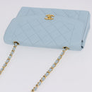 CHANEL Matelasse Chain Shoulder Bag Lamb Skin Light Blue Gold CC Auth 195324V-6