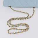 CHANEL Matelasse Chain Shoulder Bag Lamb Skin Light Blue Gold CC Auth 195324V-7