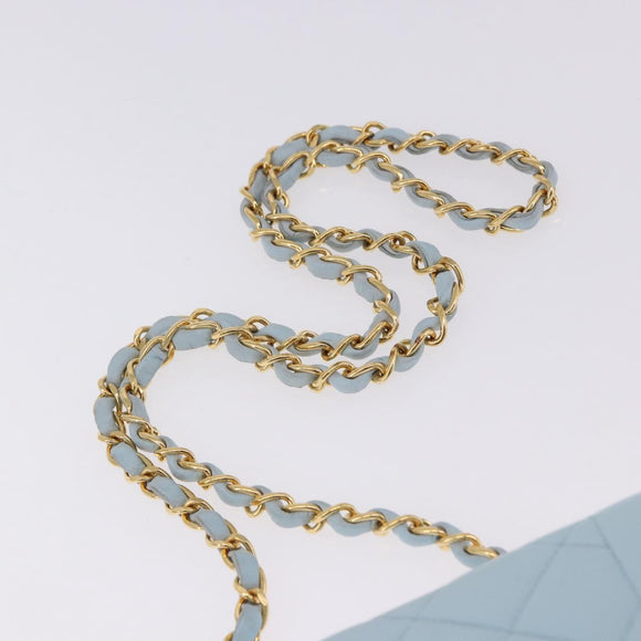 CHANEL Matelasse Chain Shoulder Bag Lamb Skin Light Blue Gold CC Auth 195324V